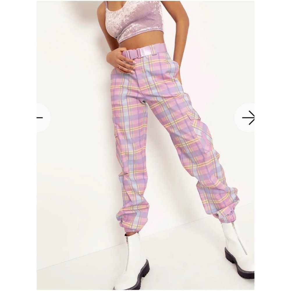 BlackMilk Pastel Plaid Cargo Pants Pink Purple Yellow , High Waisted NWT